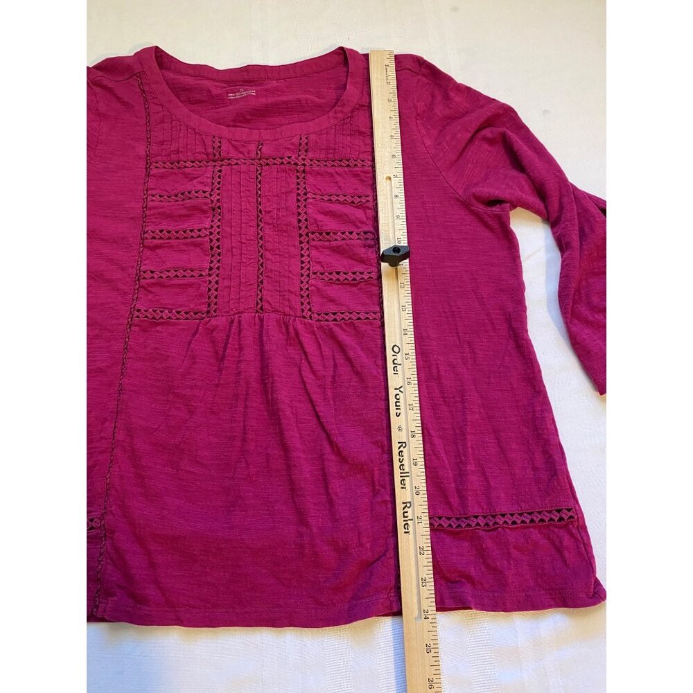 Talbots Womens XL Fuchsia Cotton Top With Crochet Details Artsy Blouse - Picture 4 of 8